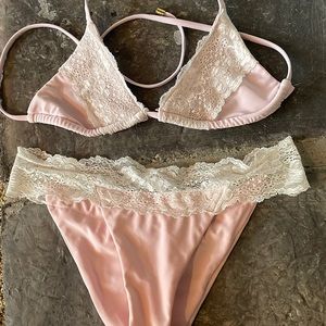 Beach Bunny Ivory and Pink Lace Bikini, Size Mediums